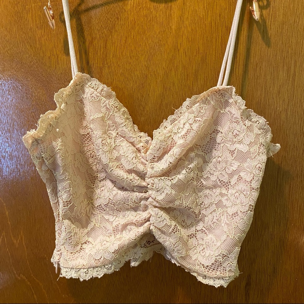 Bershka Light Pink Lace Crop Top SMALL